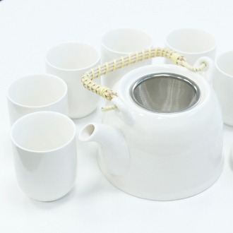 TeaPot and Tea Cups Set White