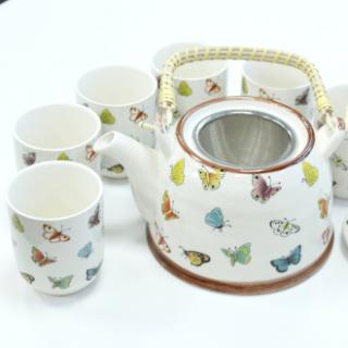 TeaPot and Tea Cups Set Butterflies 
