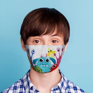 Face Mask for Kids Made From Fabric with Monsters Design