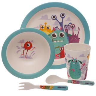 Eco-Friendly Kids Monster Bamboo Plate and Cutlery Set