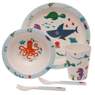Eco-Friendly Kids Bamboo Sea Life Plate and Utensils Set