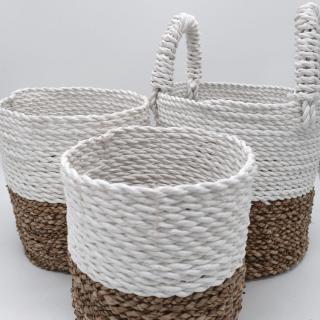 Seagrass Basket Natural White and Jute Set of 3