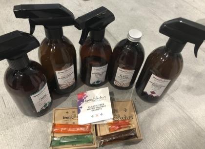 Eco-friendly Cleaning Sachets and 5 Amber Glass Bottle Set