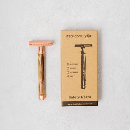Rose Gold Safety Razor with Bamboo Handle