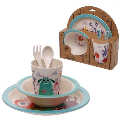 Eco-Friendly Kids Monster Bamboo Plate and Cutlery Set
