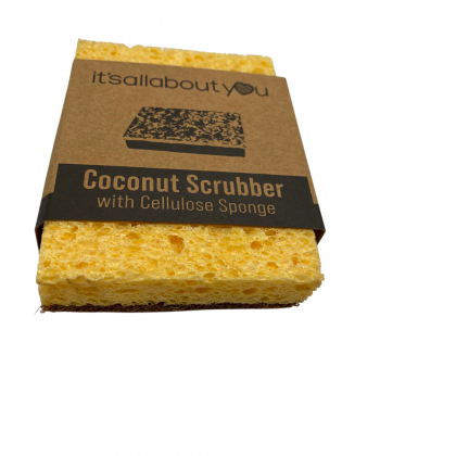 Compostable Washing-Up Scourer with Cellulose and Coconut Fibre