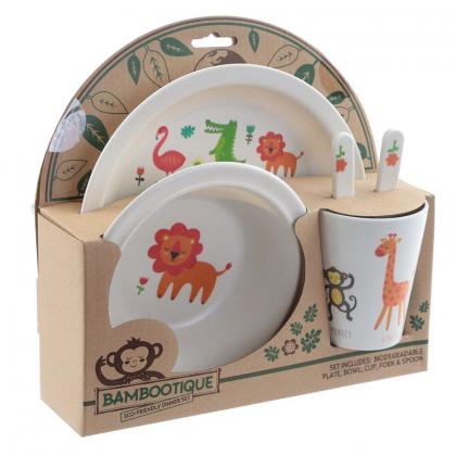 Kids Bamboo Zooniverse Plate and Utensils Set