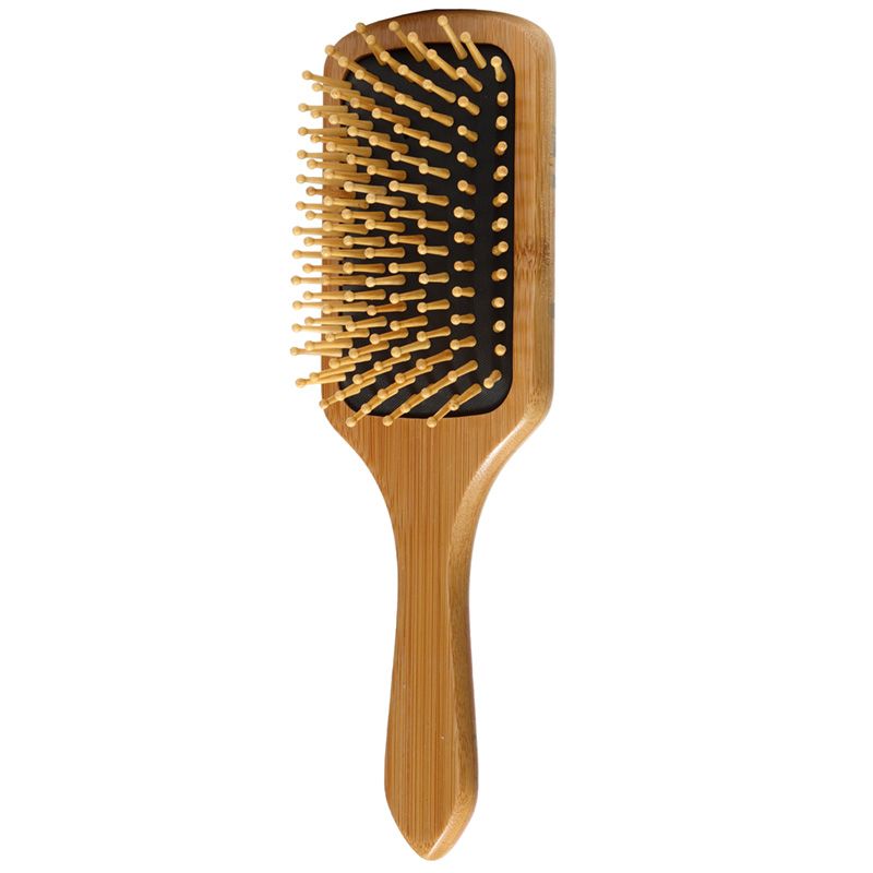 Large Bamboo Paddle Hair Brush with Flowers Design