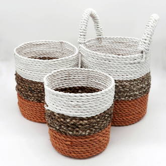 Seagrass Basket Orange, White and Jute Set of 3